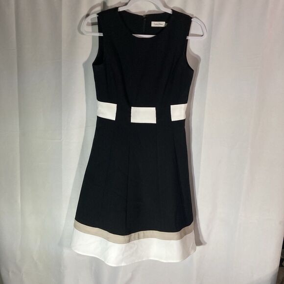 Calvin Klein Dresses & Skirts - 63-13 CALVIN KLEIN black white tan sleeveless aline dress 4P